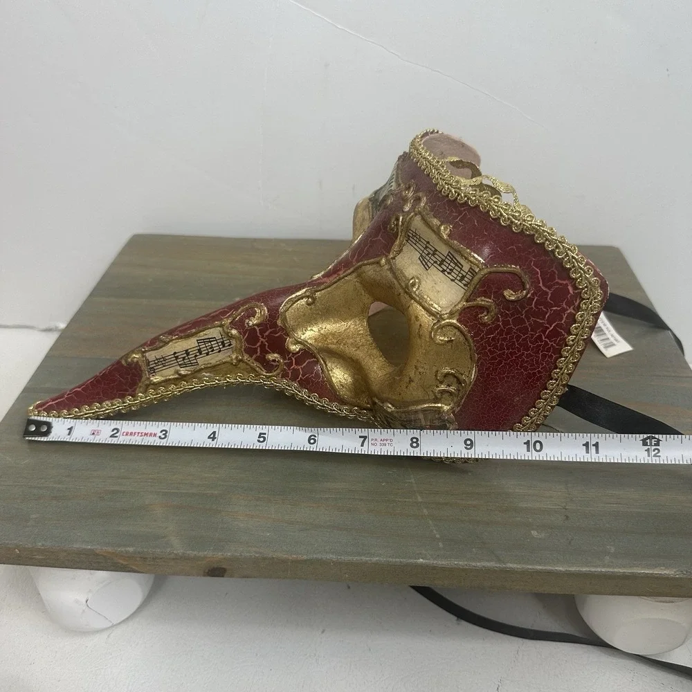 Red Gold Venetian Mardi Gras Nose Mask MASQUERADE CARNIVAL PARTY Music Notes